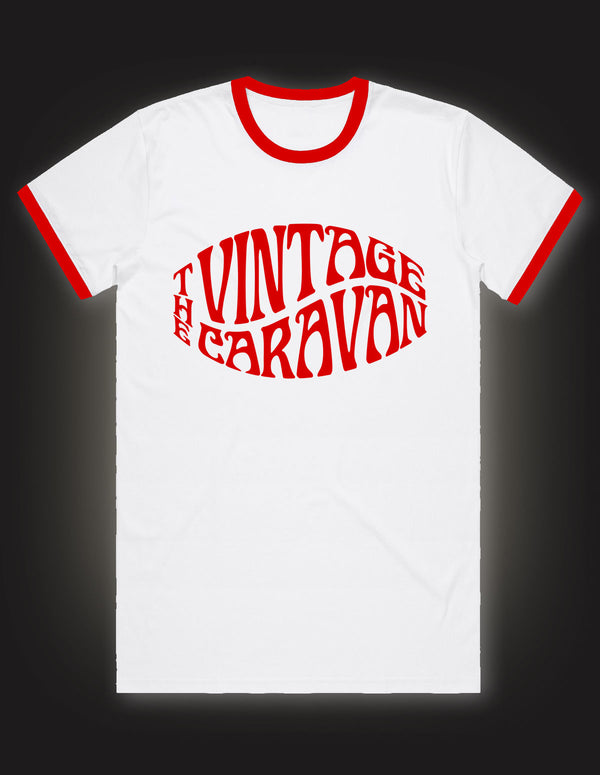THE VINTAGE CARAVAN "Red Logo" Ringer T-Shirt WHITE